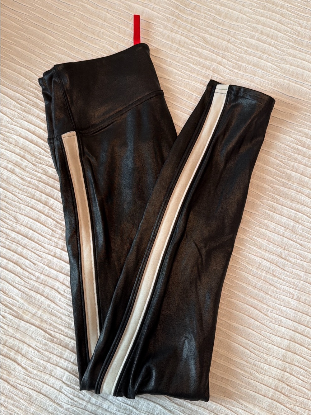 Spanx Faux Leather Leggings with Cream Side Stripe